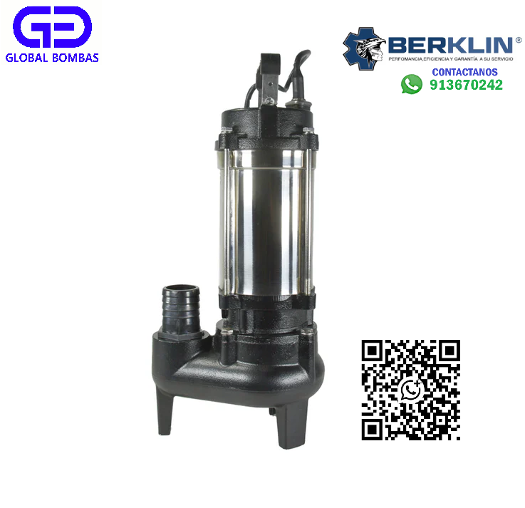 BOMBA DE AGUA SUMERGIBLE VORTEX DE 1 HP PARA AGUAS RESIDUALES
